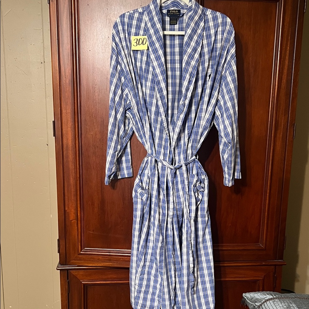 Polo by Ralph Lauren Blue and White plaid Robe Size L/XL